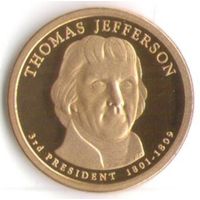1 доллар США 2007 год 3-й Президент Томас Джефферсон _состояние  Proof