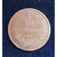 Монета 10 чентезимо 1863 год Италия