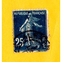 Марка Республика Франция-1906г. Сеятель. Сплошной фон тёмно-синий.