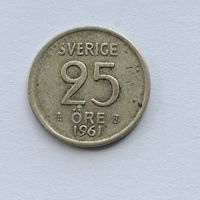 25 эре 1961 года Швеция. Серебро 400. Монета не чищена. 9