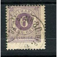 Швеция - 1872/1877 - Цифры 6 О - (есть тонкое место) - [Mi.20Ba] - 1 марка. Гашеная.  (Лот 66DL)