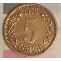 ЛИТВА 5 центов 1936