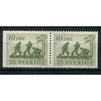 Швеция - 1956г. - 100 лет шведским железным дорогам - 2 марки - сцепка - MNH. Без МЦ!