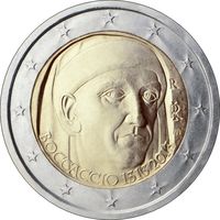 2 Евро Италия 2013 700 лет со дня рождения Джованни Боккаччо UNC из ролла