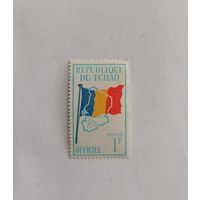Марка Чад 1966 год. Национальный флаг и карта.