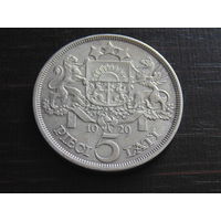 Латвия 5 лат 1929 год. Серебро.