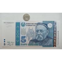 Werty71 Таджикистан 5 сомони 1999 UNC банкнота
