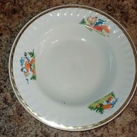 Тарелка  СССР, тарелка с детской тематикой, Кот, лиса и петух