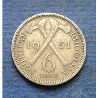Южная Родезия британская колония 6 пенсов 1951 Георг VI