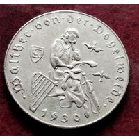Серебро 0.640! Австрия 2 шиллинга, 1930 700 лет со дня смерти Вальтера фон дер Фогельвейде