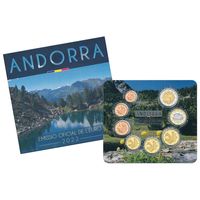Андорра 2022 год. 1, 2, 5, 10, 20, 50 евроцентов, 1 и 2 Евро. Официальный набор монет Евро в буклете (8 монет)