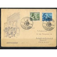 ГДР ХК Лейпцигская выставка 1955 ПО из Лейпцига в Аржантей Франция маркированное марками #479-80,472 Спецгашение