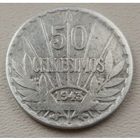 Уругвай 50 сентесимо 1943, серебро