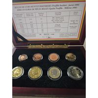 Бельгия PROOF 2008 год. 1, 2, 5, 10, 20, 50 евроцентов, 1, 2 евро. Официальный набор монет в деревянном футляре.