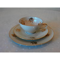 Трио чашка блюдце тарелка фарфор слоновая кость золочение клеймо два тюльпана Bavaria 60-е годы.