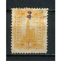 Германия - Страсбург - Местные марки - 1886 - Кафедральный собор с надпечаткой нового номинала 3Pf на 1Pf - [Mi.8a] - 1 марка. Гашеная.  (Лот 70De)