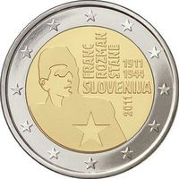 2 евро 2011 Словения 100 лет со дня рождения Франка Розмана UNC из ролла