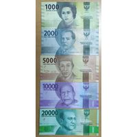Набор банкнот Индонезии - 1000,2000,5000,10000,20000 рупий образца 2016 - UNC