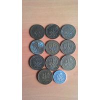 2 злотых 1976, 1977, 1979, 1980, 1981, 1982, 1984, 1985, 1986, 1988, 1989. Сборный лот, 11 монет.