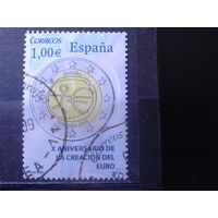 Испания 2009 10 лет евро-валюте, марка из блока Михель-2,0 евро гаш