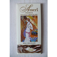 Картонная упаковка от шоколада -- Ameri молочный (Бельгия, март 2020, 100 г; девушка с зонтом)