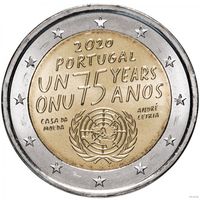 2 евро 2020 Португалия 75 лет Организации Объединенных Наций UNC из ролла
