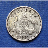 Австралия 6 пенсов 1951 серебро