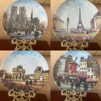 Тарелка Коллекционная Париж цена за 2 шт Эйфелева башня Мулен Руж и др Лимож Франция