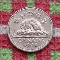 Канада 5 центов 1993 года, UNC. Бобр. Елизавета II. Новогодняя ликвидация!