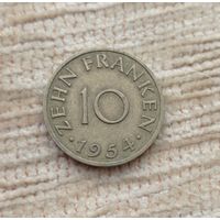 Werty71 Германия Саар Саарленд 10 франков 1954