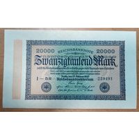 20000 марок 1923 года - Германия - aUNC-UNC - Ro.84g - нечастый в/з Gitter - 6 цифр