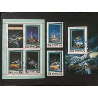 Будущее космических путешествий. КНДР,1982, лист+блок+марки