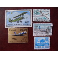 Сборный лот. Самолёт (авиация, самолёты) Бельгия 1963, Польша 1979, Румыния 1994,1971, Монголия 1976