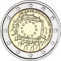 2 евро 2015 Бельгия 30 лет флагу Европейского союза UNC из ролла