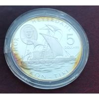 Острова Кука 5 долларов, 2002 Кон-Тико Тур Хейердал