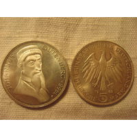 5 марок 1968. Гутенберг. Серебро.