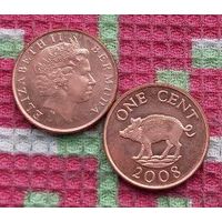Бермудские острова 1 цент, UNC. Бермуды. Поросенок. Королева Елизавета II.