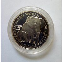 Острова Кука 10 долларов 1990г Защитим дикую природу.Слоны.Серебро.Пруф