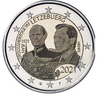 2 Евро Люксембург 2021 100 лет со дня рождения великого князя Жана. Фото UNC из ролла