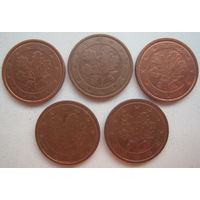 Германия 2 евроцента 2002 г. (A) (D) (F) (G) (J). Цена за 1 шт.