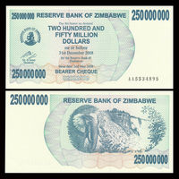 Зимбабве 250000000 долларов образца 2008 года UNC p59