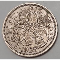 Великобритания 6 пенсов, 1955 (14-1-14)