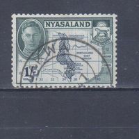 [293] Британские колонии. Ньясаленд 1945. Георг VI.Карта колонии.1 Sh. Гашеная марка.