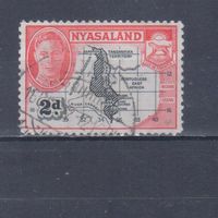 [602] Британские колонии. Ньясаленд 1945. Георг VI.Карта колонии. Гашеная марка.