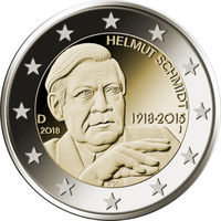2 евро 2018 Германия J Гельмут Шмидт UNC из ролла