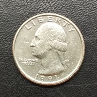 США 25 центов 1991 Р Единственное предложение монеты данного года на этом сайте.