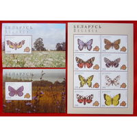 Беларусь. Бабочки. ( 2 блока и малый лист ) 1996 года.