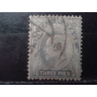 Британская Индия 1902 Король Эдуард 7 3 пайса