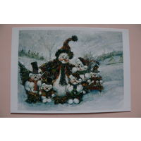 Современная открытка, Stewart Sherwood, чистая; снеговик, медвежата.