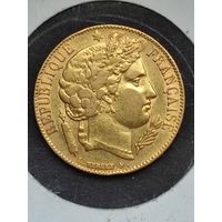 Монета 20 франков 1851 г. Франция. Золото.